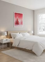 Vivid Red Snowfall Forest - Red Abstract Art & Modern Winter Decor