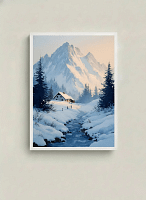 Serene Snowy Alpine Cabin - Alpine Landscape Art & Mountain Home Decor