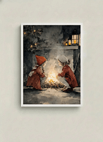 Cozy Firelight Children - Fireplace Art Decor & Warm Winter Scene