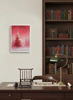 Vivid Red Snowfall Forest - Red Abstract Art & Modern Winter Decor