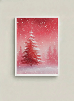 Vivid Red Snowfall Forest - Red Abstract Art & Modern Winter Decor