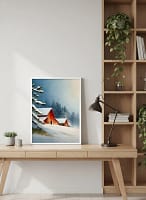 Nostalgic Red Barn in Snow - Rustic Farmhouse Art & Winter Home Decor