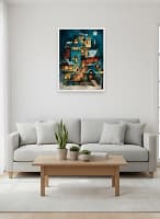 Whimsical Stacked Fantasy Houses - Whimsical Architecture Art & Dreamy Winter Decor