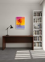 Striking Vibrant Sunset Lone Tree - Vibrant Sunset Art & Minimalist Decor