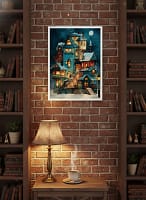 Whimsical Stacked Fantasy Houses - Whimsical Architecture Art & Dreamy Winter Decor