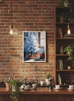 Stunning White Christmas Art: Cat Painting for Wall Art