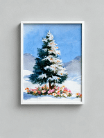 Stunning Flower Tree in Snow - Original Watercolor Art & Flower Wall Art