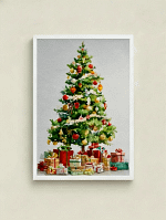 Lush Traditional Christmas Tree and Gifts - Traditional Tree Art & Classic Holiday Painting