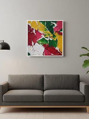 Living Room Scene: Gaiwan on coffee table, complementing the abstract wall art for living room, an ideal example of modern wall decor art.