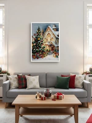 Architectural Christmas Art enhancing the sophisticated art for living room decor.