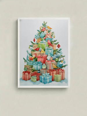 Joyful Stacked Christmas Gifts - Christmas Presents Art & Festive Wall Art