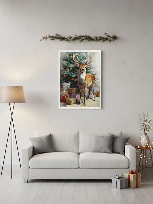 Christmas Stag Art enhancing the festive art for living room decor.