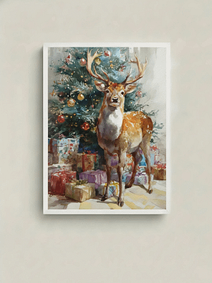 Vibrant Festive Stag and Tree - Christmas Stag Art & Holiday Home Decor