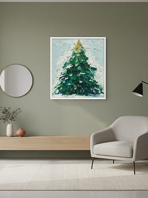 Living Room Scene: Festive theme oil painting creating a joyful living room ambiance.