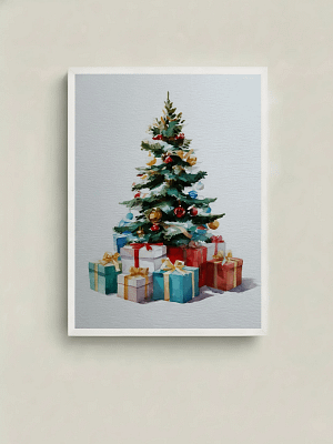 Classic Christmas Tree and Gifts - Classic Christmas Decor & Traditional Holiday Art