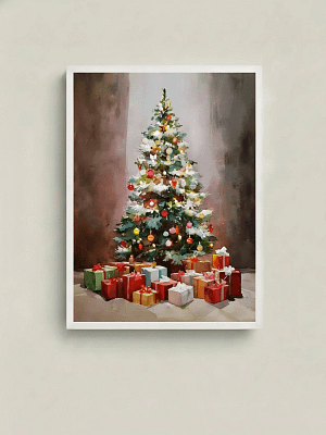 Intense High Contrast Christmas Tree - Dark Contrast Watercolor & Atmospheric Decor