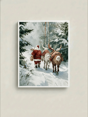 Delightful Serene Christmas Scene: Reindeer Painting for Wall Art