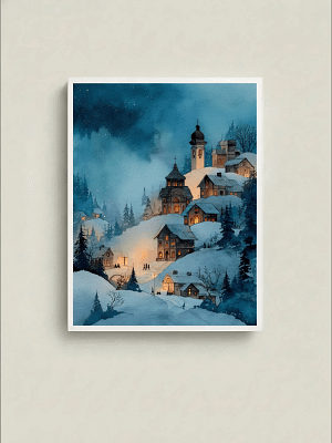 Enchanting Village Painting: Cool Wall Art for Dining Room Decor
