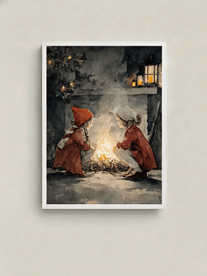 Cozy Firelight Children - Fireplace Art Decor & Warm Winter Scene