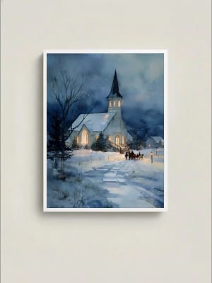 Heartwarming Watercolor Christmas Painting: Cozy Wall Art for Living Room