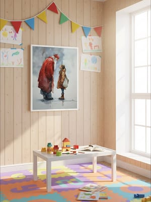 Art Room decor with Christmas Art for a child's room.