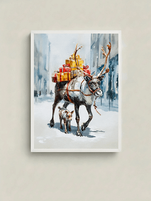 Magical Festive Reindeer Watercolor: Christmas Animal Art Decor