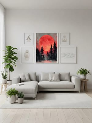 Minimalist Forest Art enhancing the dark abstract art for living room decor.