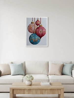 Ornate Holiday Decor enhancing the sophisticated art for living room decor.