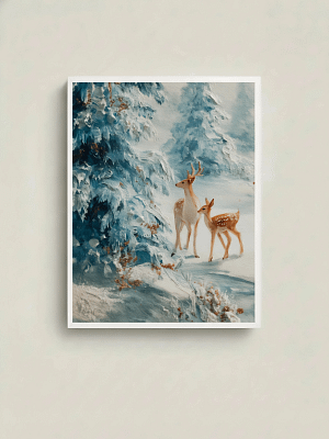 Stunning Snowy Woods Art: Fawn Painting for Wall Decor