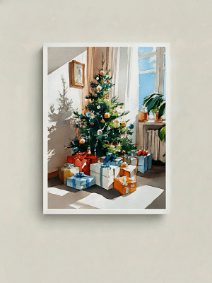 Radiant Sunlit Christmas Corner - Sunlit Interior Art & Light and Shadow Decor