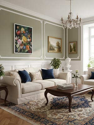 Lively paintings enhancing art for living room decor. A centerpiece of living room art.
