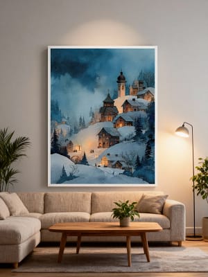 Village Painting enhancing art for living room decor.