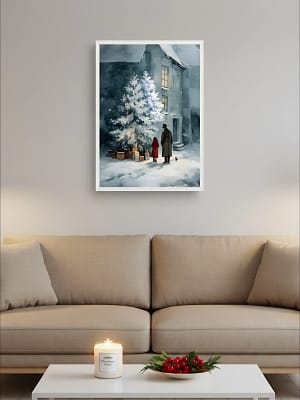 Vintage Christmas Art enhancing art for living room decor.