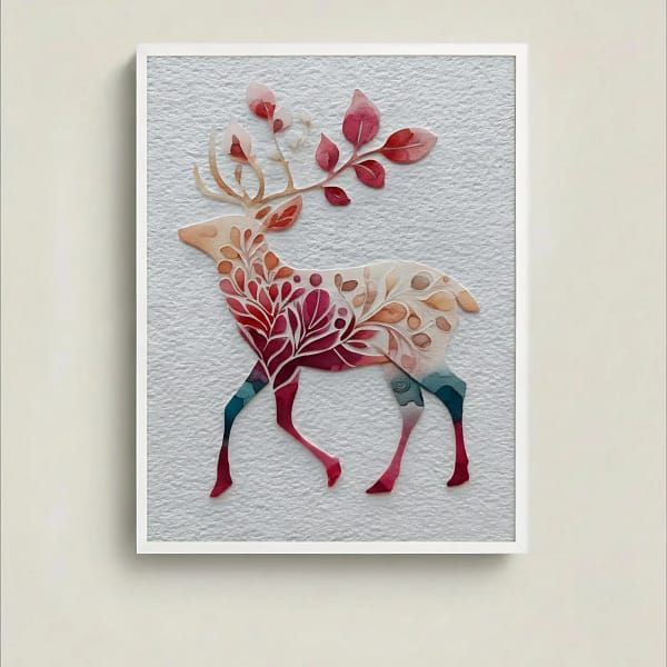 Artistic Botanical Deer Art print with floral patterns, main product view.