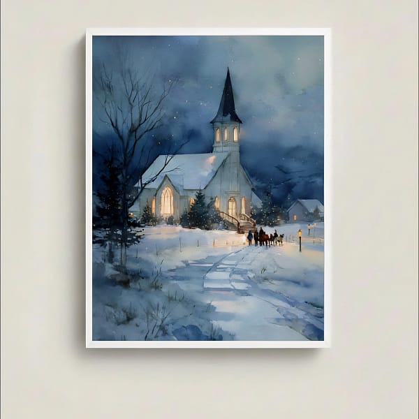 Heartwarming Watercolor Christmas Painting for the home.
