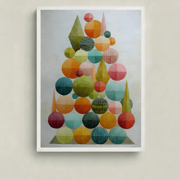 Retro Mid Century Modern Art print of a geometric tree, main product view.