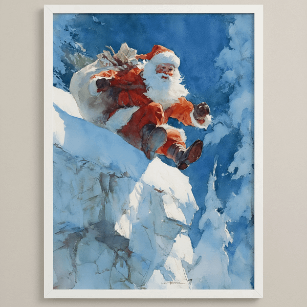 Joyful Santa Sliding Down Snow showcasing creative Art Ideas.