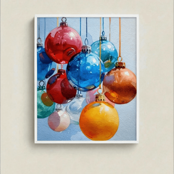 Vibrant Christmas Ornaments Art - Festive baubles scene.