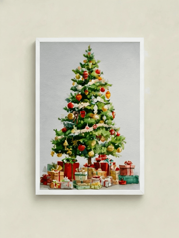 Lush Traditional Christmas Tree and Gifts - Traditional Tree Art & Classic Holiday Painting