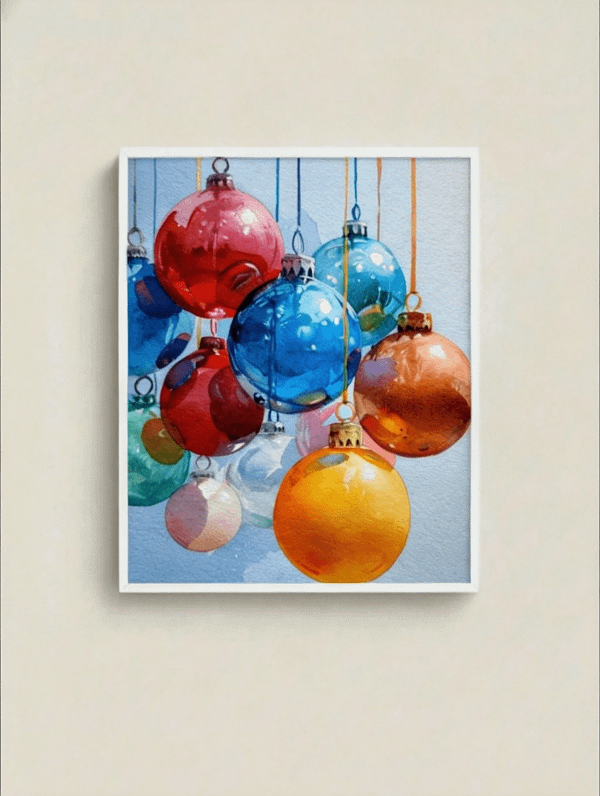 Vibrant Christmas Ornaments Art: Watercolor Paintings Decor