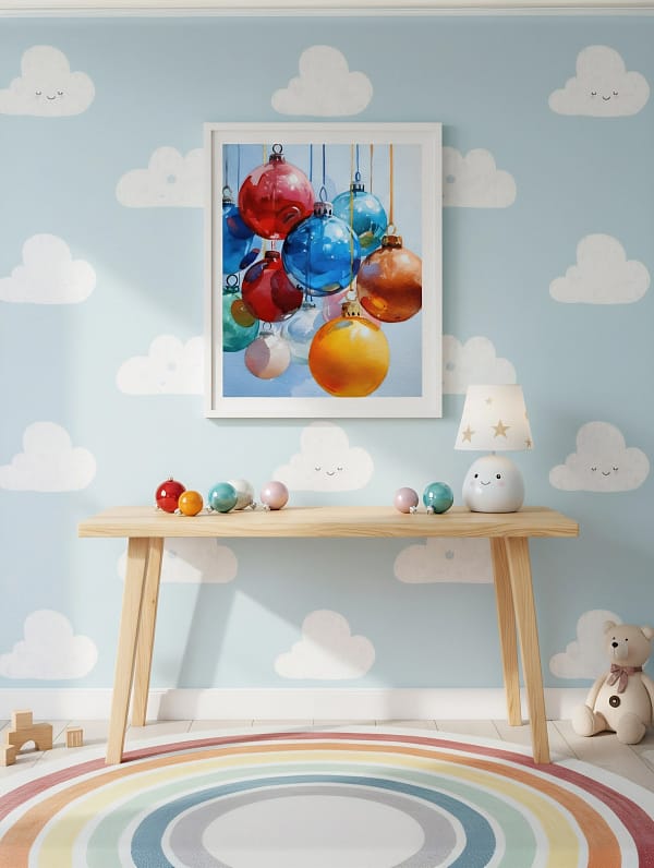 Vibrant Christmas Ornaments Art: Watercolor Paintings Decor