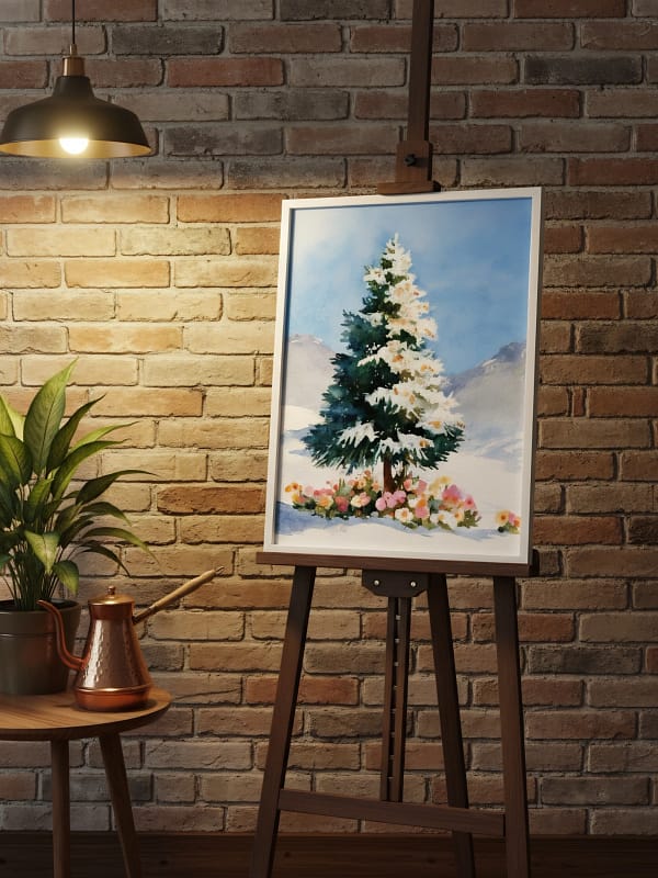 Stunning Flower Tree in Snow - Original Watercolor Art & Flower Wall Art