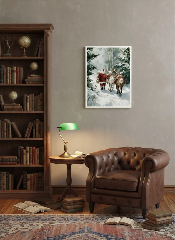 Delightful Serene Christmas Scene: Reindeer Painting for Wall Art