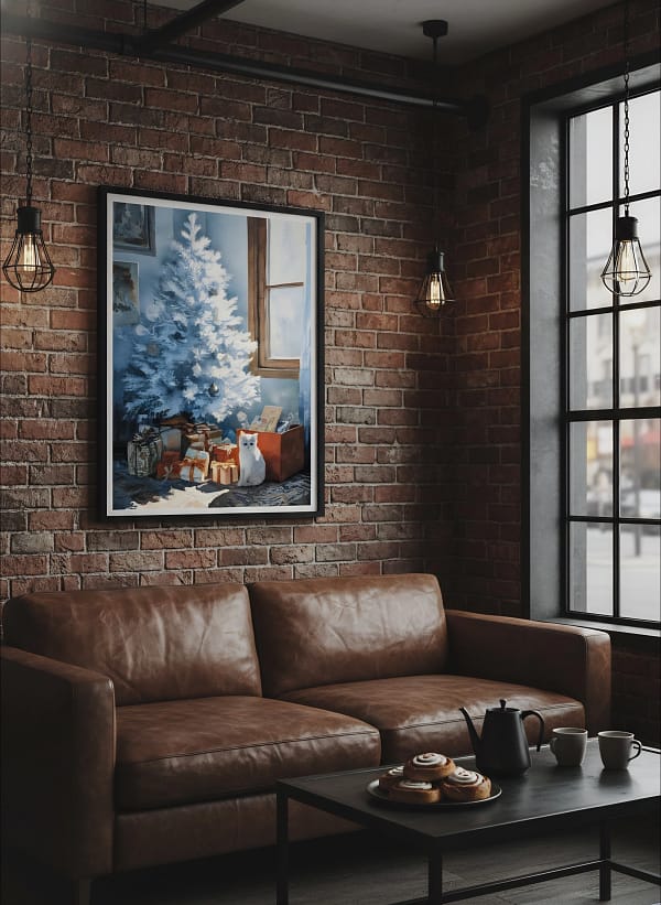 Stunning White Christmas Art: Cat Painting for Wall Art