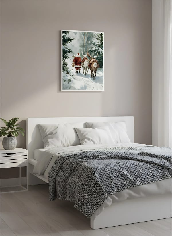 Delightful Serene Christmas Scene: Reindeer Painting for Wall Art