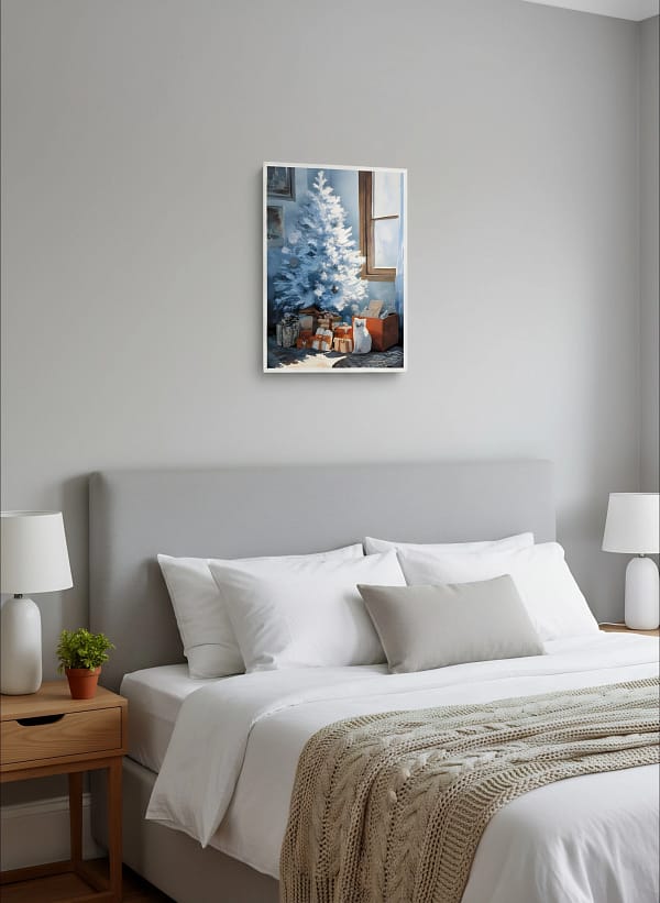 Stunning White Christmas Art: Cat Painting for Wall Art