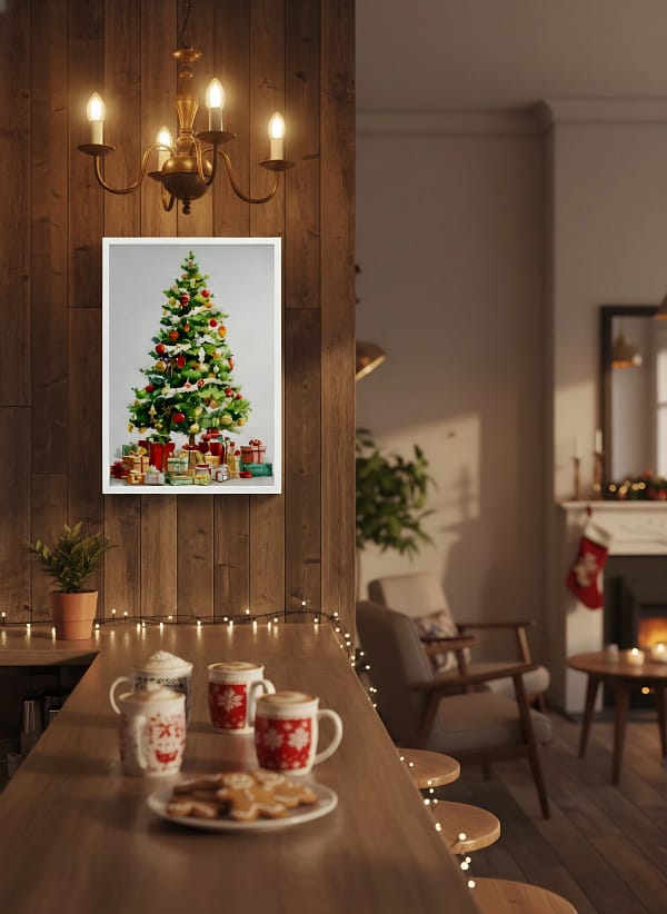 Lush Traditional Christmas Tree and Gifts - Traditional Tree Art & Classic Holiday Painting