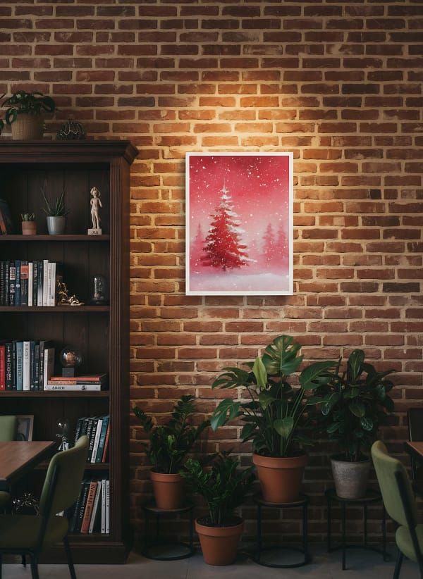 Vivid Red Snowfall Forest - Red Abstract Art & Modern Winter Decor