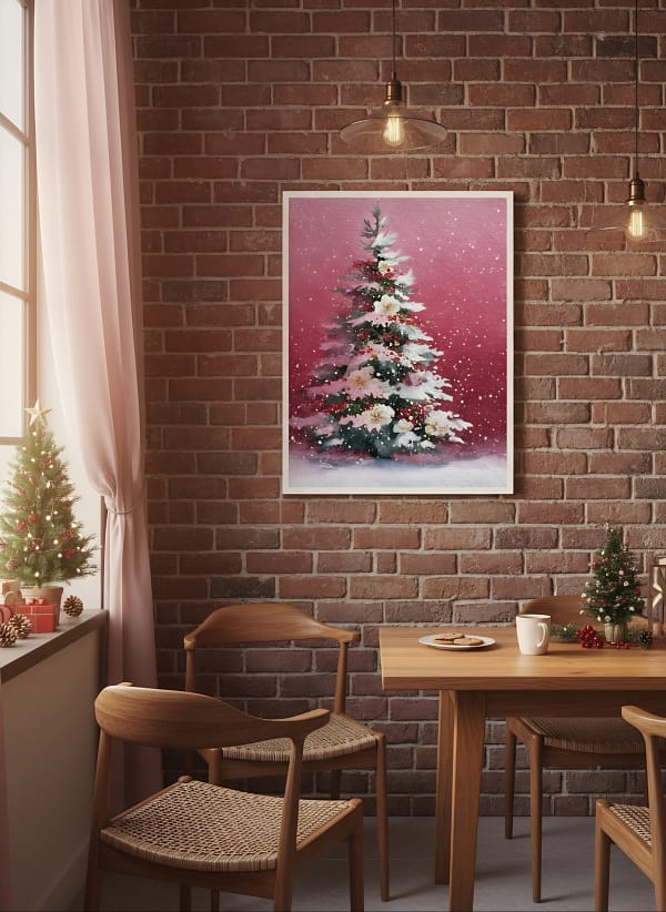 Magical Dreamy Pink Christmas Art: Minimalist Wall Art Decor