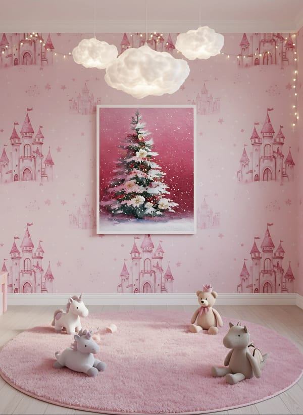 Magical Dreamy Pink Christmas Art: Minimalist Wall Art Decor